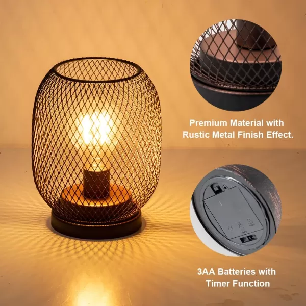 DECORKEY Set of 4 Battery Operated Lamp LED Table Lantern Brown Metal Cage Cordless Lamps with LED BulbVintage Decorative Outdoor Lantern for Weddings Parties Patio Events for Indoors Shelf Decor2 PACK EGG SHAPE  BROWN