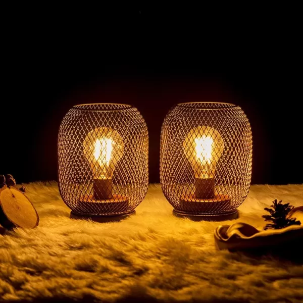 DECORKEY Set of 4 Battery Operated Lamp LED Table Lantern Brown Metal Cage Cordless Lamps with LED BulbVintage Decorative Outdoor Lantern for Weddings Parties Patio Events for Indoors Shelf Decor2 PACK EGG SHAPE  BROWN