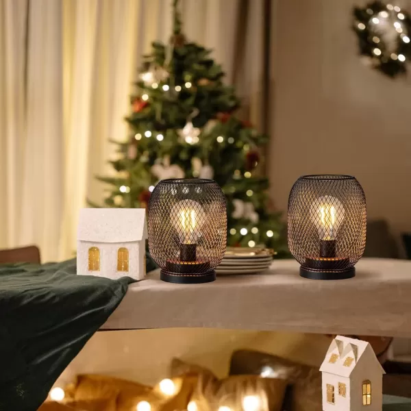 DECORKEY Set of 4 Battery Operated Lamp LED Table Lantern Brown Metal Cage Cordless Lamps with LED BulbVintage Decorative Outdoor Lantern for Weddings Parties Patio Events for Indoors Shelf Decor2 PACK EGG SHAPE  BROWN
