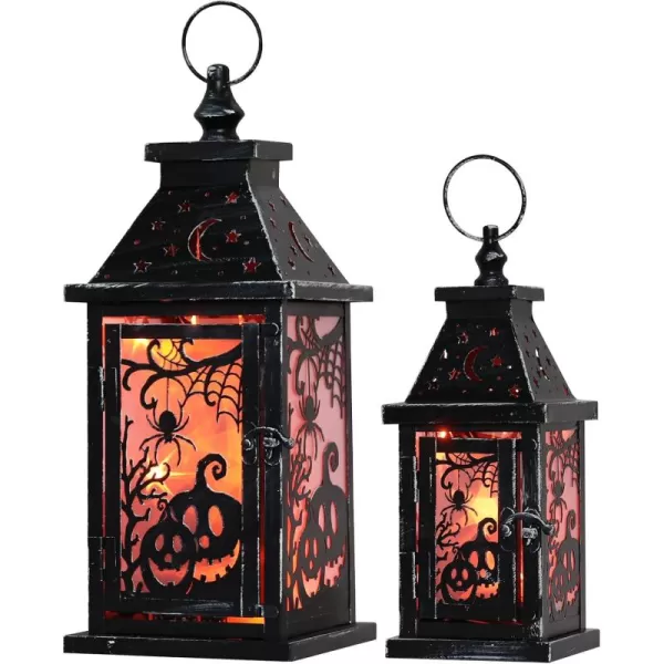 DECORKEY Halloween Decorations Indoor 147quot Decorative SpiderampampPumpkin Candle Lantern with 78quot LED Lights8 Modes Hanging Spooky Halloween Lanterns Outdoor Home Room Door Party DecorOrange Red Spider  Pumpkin 2pcs