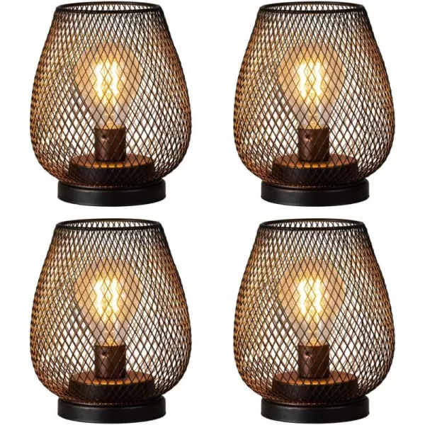 DECORKEY Set of 4 Battery Operated Lamp LED Table Lantern Brown Metal Cage Cordless Lamps with LED BulbVintage Decorative Outdoor Lantern for Weddings Parties Patio Events for Indoors Shelf Decor4 PACK EGG SHAPE  BROWN