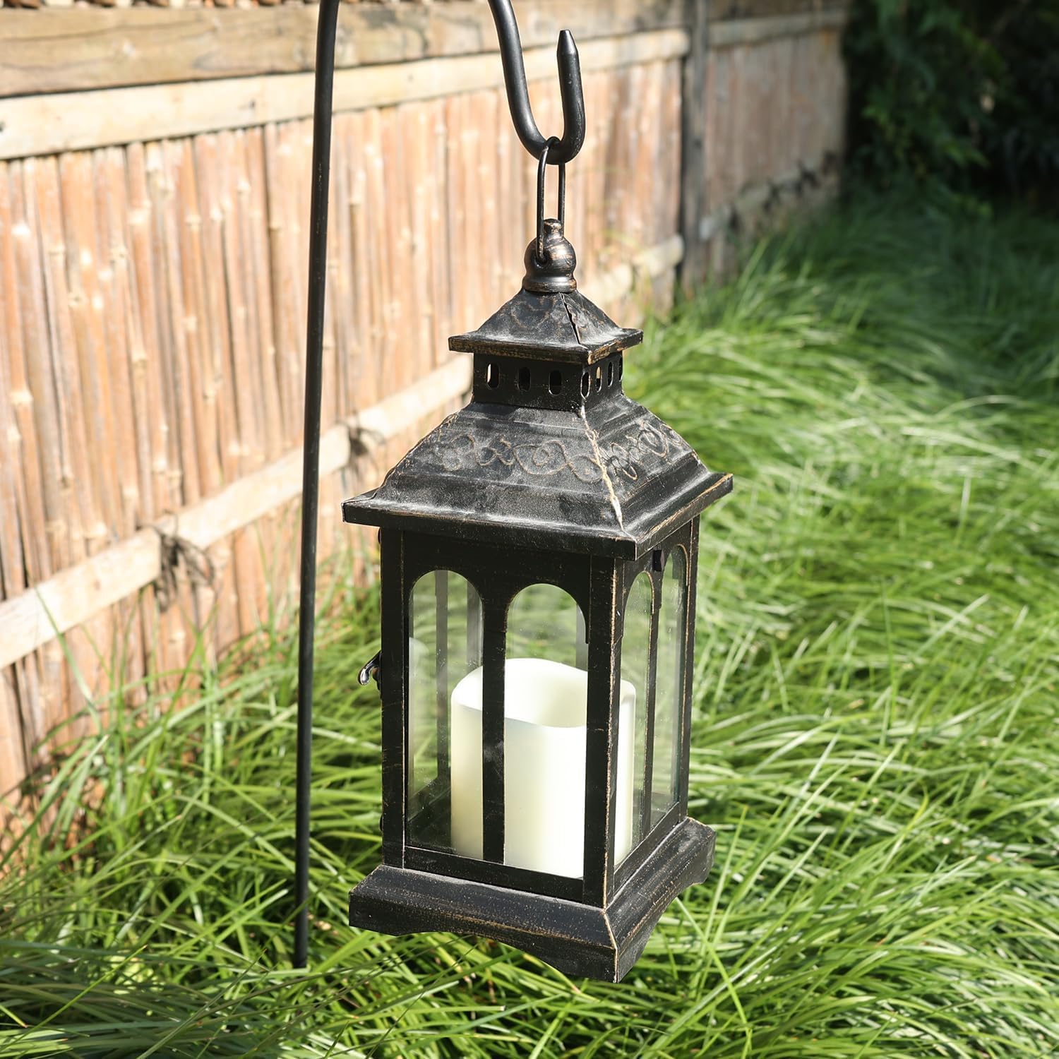 DECORKEY Lanterns Decorative Indoor ampamp Outdoor Medium Hanging Home Decor Vintage Metal Decorative Candle Lanterns for Outdoor Patio Wedding Party White with Black BrushBlack 