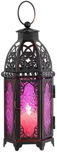 DECORKEY Vintage Large Size Decorative Moroccan Candle Lantern 128 Metal HangingampampTabletop Lantern Candle Holder Decor Halloween Christmas Ramadan Decorations for Home Indoor Outdoor Patio AmberBlue