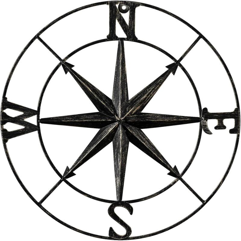 DECORKEY 13quot Compass Wall Decor Decorative Round Metal Compass Distressed Wall Dcor Nautical Wall Decor for Indoor Outdoor Beach House Decor Nursery Decor Lake House