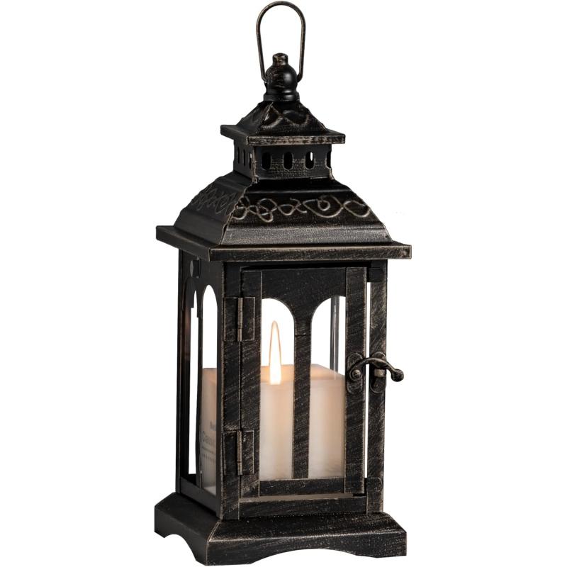 DECORKEY Lanterns Decorative Indoor ampamp Outdoor Medium Hanging Home Decor Vintage Metal Decorative Candle Lanterns for Outdoor Patio Wedding Party White with Black BrushBlack