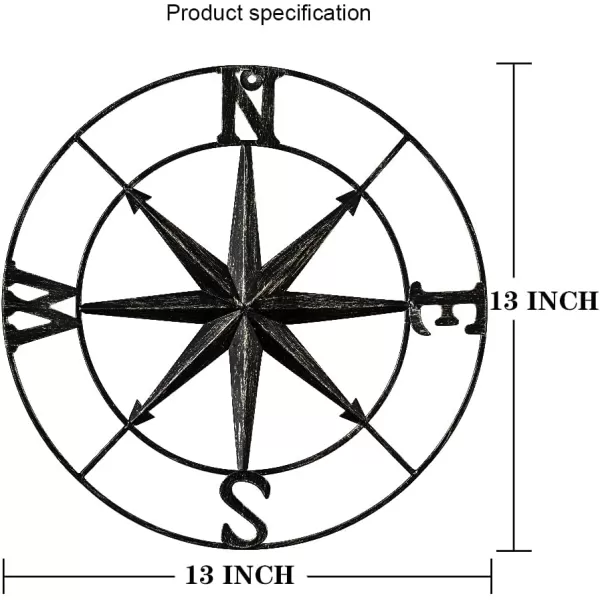 DECORKEY 13quot Compass Wall Decor Decorative Round Metal Compass Distressed Wall Dcor Nautical Wall Decor for Indoor Outdoor Beach House Decor Nursery Decor Lake House