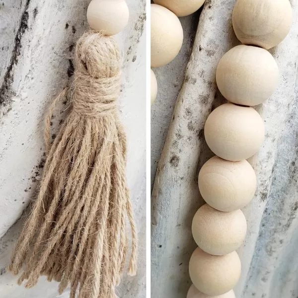 DECORKEY Farmhouse Wood Beads Garland Decor 58 Inch Wooden Beads for Boho Home Decor with Tassels Rustic Country Decor for Table Wall Shelf Tray Vase Living Room Bedroom Summernature wood