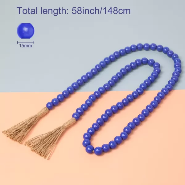 DECORKEY Farmhouse Wood Beads Garland Decor 58 Inch Wooden Beads for Boho Home Decor with Tassels Rustic Country Decor for Table Wall Shelf Tray Vase Living Room Bedroom SummerDark Blue  2 Pack