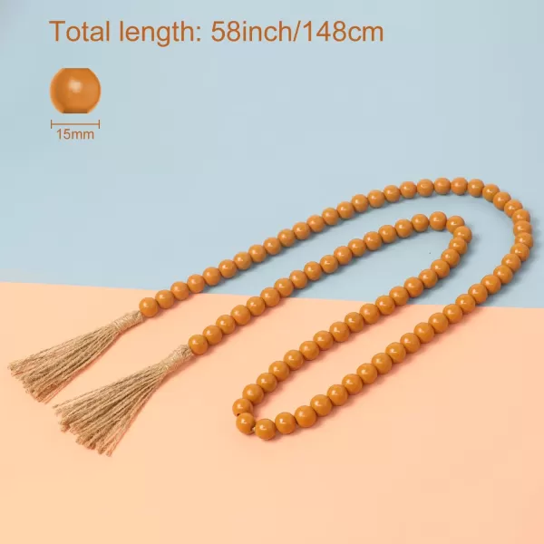 DECORKEY Farmhouse Wood Beads Garland Decor 58 Inch Wooden Beads for Boho Home Decor with Tassels Rustic Country Decor for Table Wall Shelf Tray Vase Living Room Bedroom SummerBrown