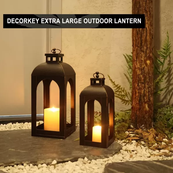 DECORKEY LED Lantern Decorative OutdoorampampIndoor Set of 2 17ampamp13 Black Metal Lanterns Decor Vintage Hanging Candle Holder for Home Porch Wedding Halloween Christmas Decorations Battery PoweredLedblack  Stripe