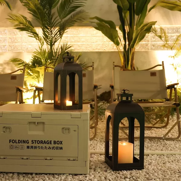 DECORKEY LED Lantern Decorative OutdoorampampIndoor Set of 2 17ampamp13 Black Metal Lanterns Decor Vintage Hanging Candle Holder for Home Porch Wedding Halloween Christmas Decorations Battery PoweredLedblack  Stripe