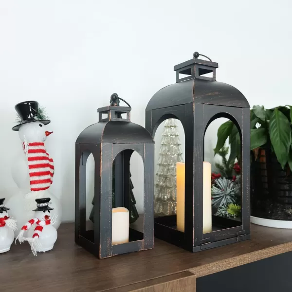 DECORKEY LED Lantern Decorative OutdoorampampIndoor Set of 2 17ampamp13 Black Metal Lanterns Decor Vintage Hanging Candle Holder for Home Porch Wedding Halloween Christmas Decorations Battery PoweredLedblack  Stripe