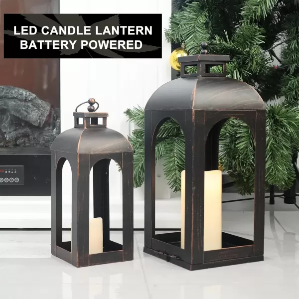 DECORKEY LED Lantern Decorative OutdoorampampIndoor Set of 2 17ampamp13 Black Metal Lanterns Decor Vintage Hanging Candle Holder for Home Porch Wedding Halloween Christmas Decorations Battery PoweredLedblack  Stripe