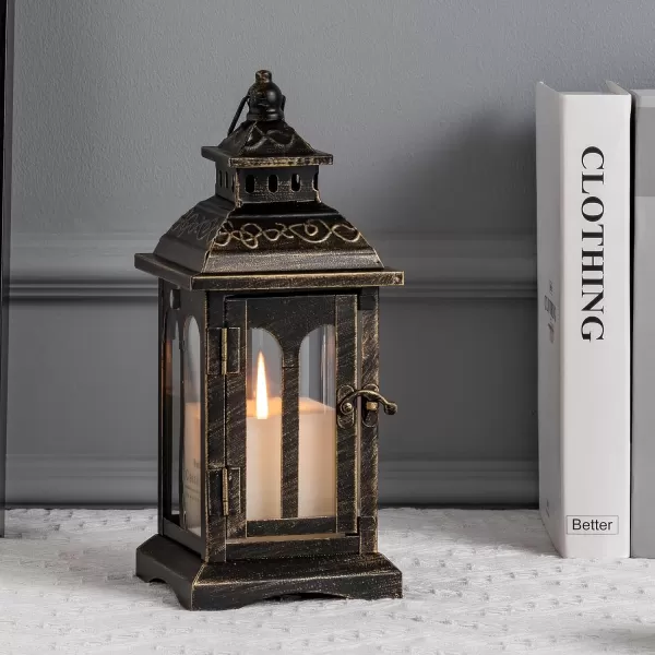 DECORKEY Lanterns Decorative Indoor ampamp Outdoor Medium Hanging Home Decor Vintage Metal Decorative Candle Lanterns for Outdoor Patio Wedding Party White with Black BrushBlack 