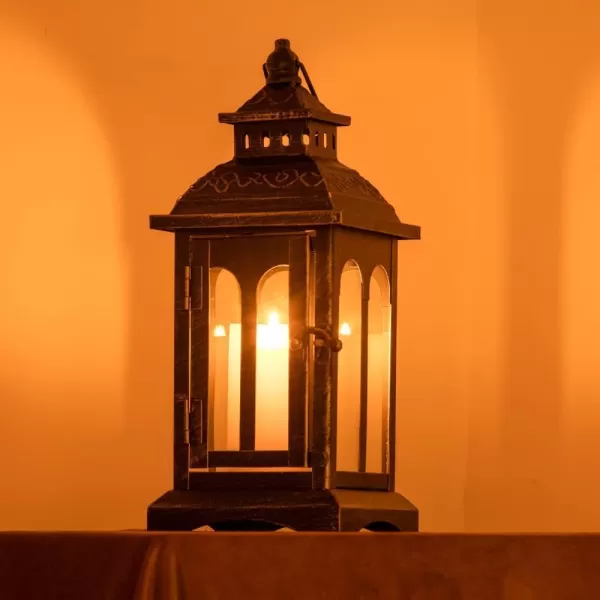 DECORKEY Lanterns Decorative Indoor ampamp Outdoor Medium Hanging Home Decor Vintage Metal Decorative Candle Lanterns for Outdoor Patio Wedding Party White with Black BrushBlack 