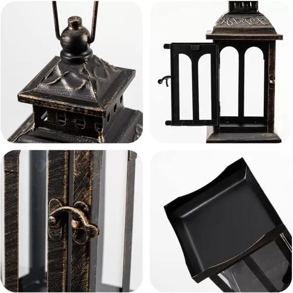 DECORKEY Lanterns Decorative Indoor ampamp Outdoor Medium Hanging Home Decor Vintage Metal Decorative Candle Lanterns for Outdoor Patio Wedding Party White with Black BrushBlack 