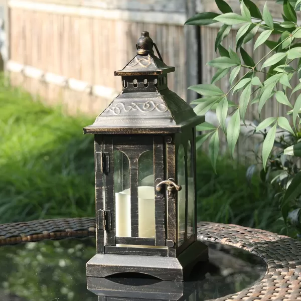 DECORKEY Lanterns Decorative Indoor ampamp Outdoor Medium Hanging Home Decor Vintage Metal Decorative Candle Lanterns for Outdoor Patio Wedding Party White with Black BrushBlack 
