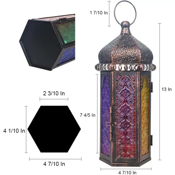 DECORKEY Vintage Candle Lantern Decorative IndoorampampOutdoor 147 Moroccan HangingampampTabletop Lantern with 6 Colors Glass Metal Christmas Halloween Ramadan Decorations for Home Front Porch Patio DecorColorful 2