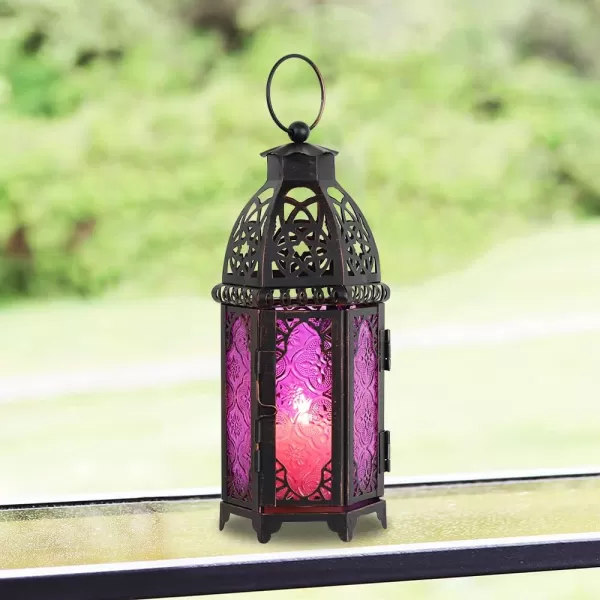 DECORKEY Vintage Large Size Decorative Moroccan Candle Lantern 128 Metal HangingampampTabletop Lantern Candle Holder Decor Halloween Christmas Ramadan Decorations for Home Indoor Outdoor Patio AmberBlue