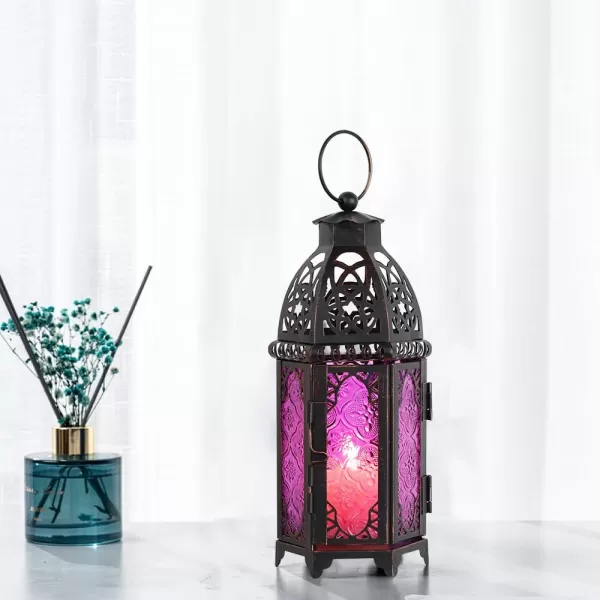 DECORKEY Vintage Large Size Decorative Moroccan Candle Lantern 128 Metal HangingampampTabletop Lantern Candle Holder Decor Halloween Christmas Ramadan Decorations for Home Indoor Outdoor Patio AmberBlue