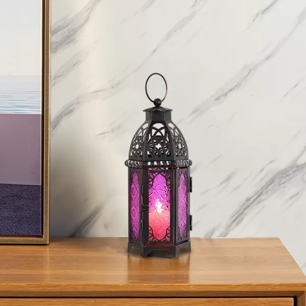 DECORKEY Vintage Large Size Decorative Moroccan Candle Lantern 128 Metal HangingampampTabletop Lantern Candle Holder Decor Halloween Christmas Ramadan Decorations for Home Indoor Outdoor Patio AmberBlue