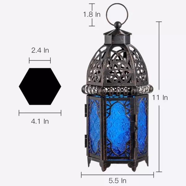 DECORKEY Vintage Large Size Decorative Moroccan Candle Lantern 128 Metal HangingampampTabletop Lantern Candle Holder Decor Halloween Christmas Ramadan Decorations for Home Indoor Outdoor Patio AmberBlue