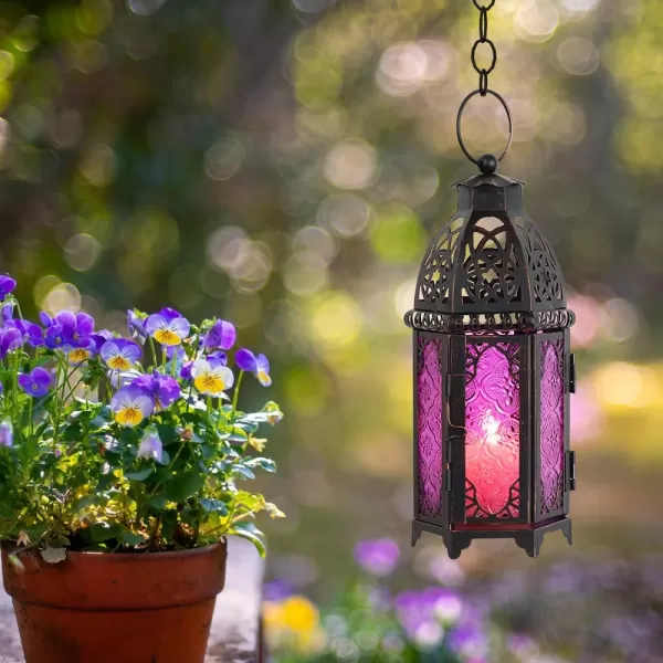 DECORKEY Vintage Large Size Decorative Moroccan Candle Lantern 128 Metal HangingampampTabletop Lantern Candle Holder Decor Halloween Christmas Ramadan Decorations for Home Indoor Outdoor Patio AmberBlue