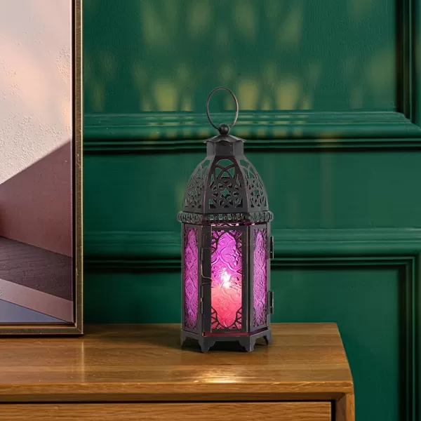 DECORKEY Vintage Large Size Decorative Moroccan Candle Lantern 128 Metal HangingampampTabletop Lantern Candle Holder Decor Halloween Christmas Ramadan Decorations for Home Indoor Outdoor Patio AmberBlue
