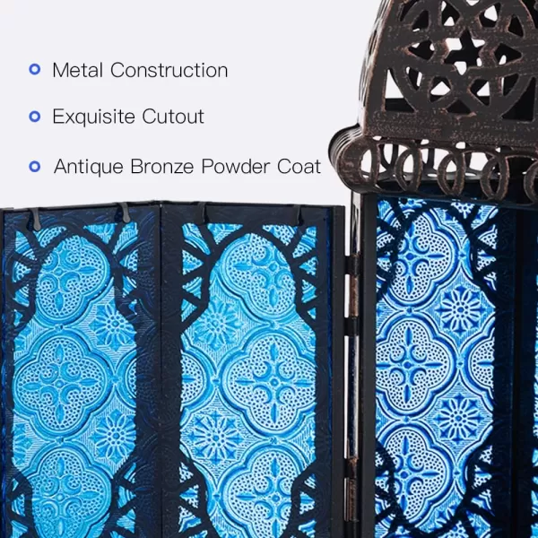 DECORKEY Vintage Large Size Decorative Moroccan Candle Lantern 128 Metal HangingampampTabletop Lantern Candle Holder Decor Halloween Christmas Ramadan Decorations for Home Indoor Outdoor Patio AmberBlue