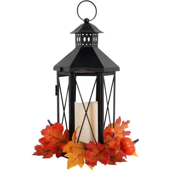 DECORKEY Fall Decorations for Home LED Lantern Decorative Indoor ampamp Outdoor 14quot Vintage Hanging Lantern Holder for Porch with Pumpkin Wreath ampamp Candle for Patio Front Porch Thanksgiving
