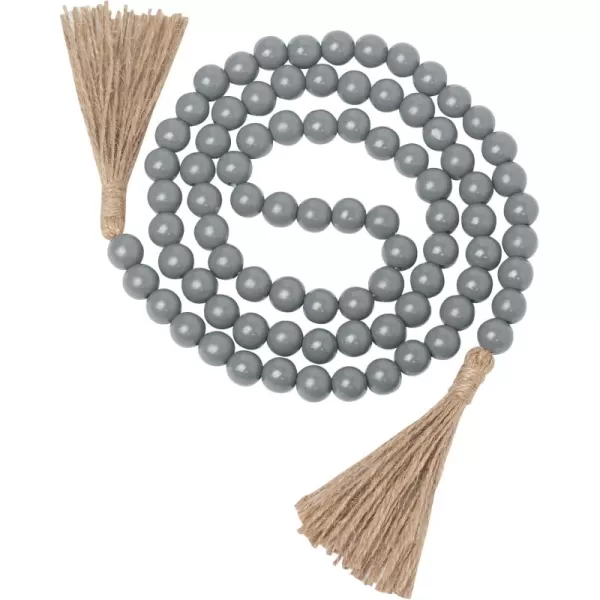 DECORKEY Farmhouse Wood Beads Garland Decor 58 Inch Wooden Beads for Boho Home Decor with Tassels Rustic Country Decor for Table Wall Shelf Tray Vase Living Room Bedroom SummerGrey