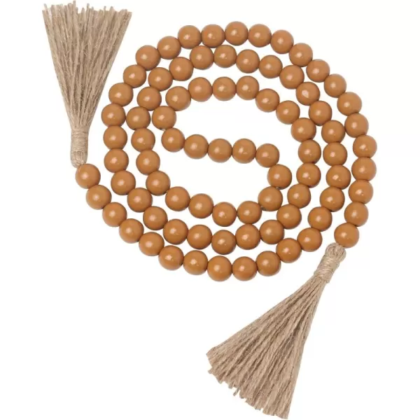 DECORKEY Farmhouse Wood Beads Garland Decor 58 Inch Wooden Beads for Boho Home Decor with Tassels Rustic Country Decor for Table Wall Shelf Tray Vase Living Room Bedroom SummerBrown