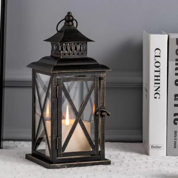 DECORKEY Lantern Decorative Indoor ampamp Outdoor 14 Candle Lantern with Clear Glass Vintage Metal Candle Holders Farmhouse Home Decor Shelf Table Patio Front Porch Decorations Wedding Memorial GiftsBlack 1