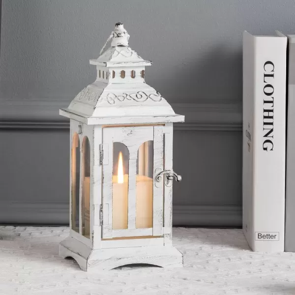 DECORKEY Lanterns Decorative Indoor ampamp Outdoor Medium Hanging Home Decor Vintage Metal Decorative Candle Lanterns for Outdoor Patio Wedding Party White with Black BrushWhite 
