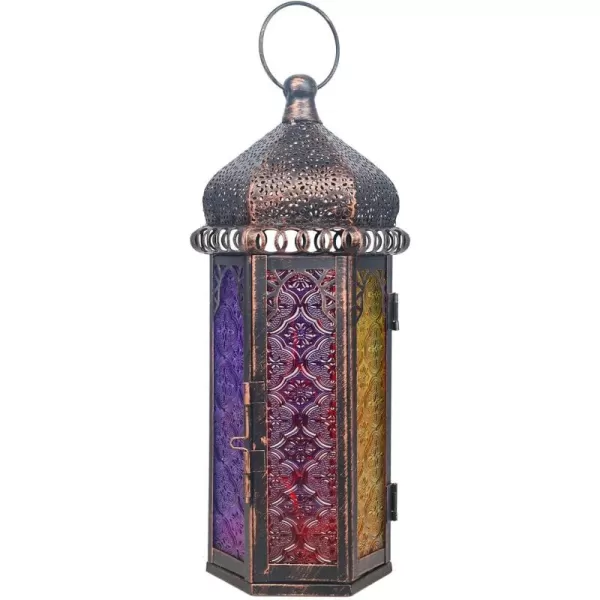 DECORKEY Vintage Candle Lantern Decorative IndoorampampOutdoor 147 Moroccan HangingampampTabletop Lantern with 6 Colors Glass Metal Christmas Halloween Ramadan Decorations for Home Front Porch Patio DecorColorful 2