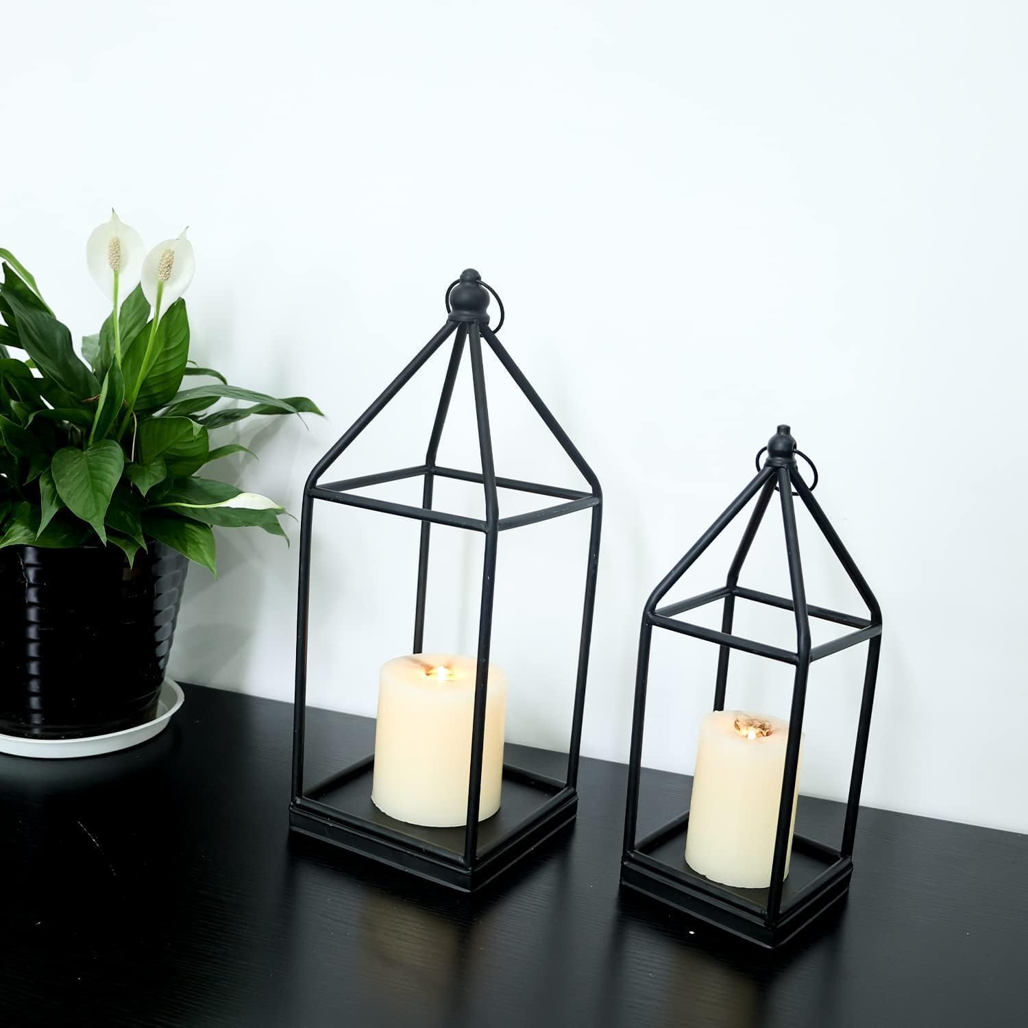 DECORKEY Candle Lantern Decorative Indoor ampamp Outdoor Large Vintage Metal HangingTabletop Lanterns for Patio Front Porch Rustic Home Decor Candle Holders for Christmas Decorations BronzeBlack
