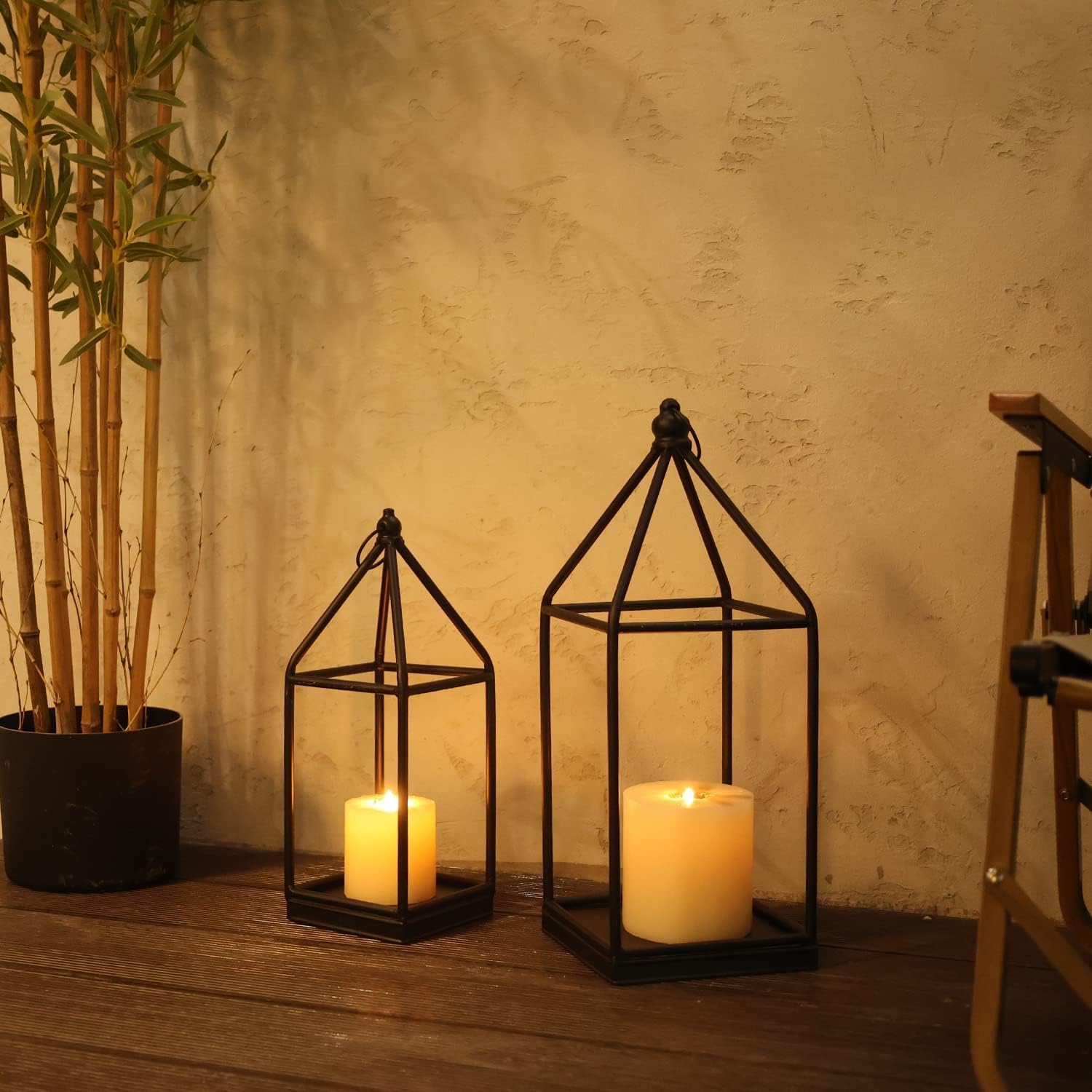 DECORKEY Candle Lantern Decorative Indoor ampamp Outdoor Large Vintage Metal HangingTabletop Lanterns for Patio Front Porch Rustic Home Decor Candle Holders for Christmas Decorations BronzeBlack