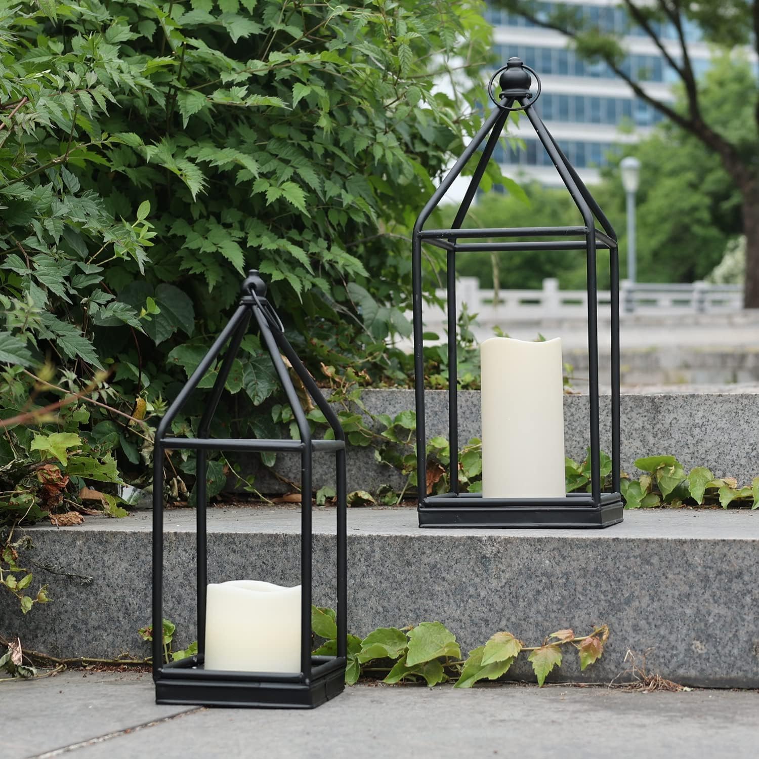 DECORKEY Candle Lantern Decorative Indoor ampamp Outdoor Large Vintage Metal HangingTabletop Lanterns for Patio Front Porch Rustic Home Decor Candle Holders for Christmas Decorations BronzeBlack