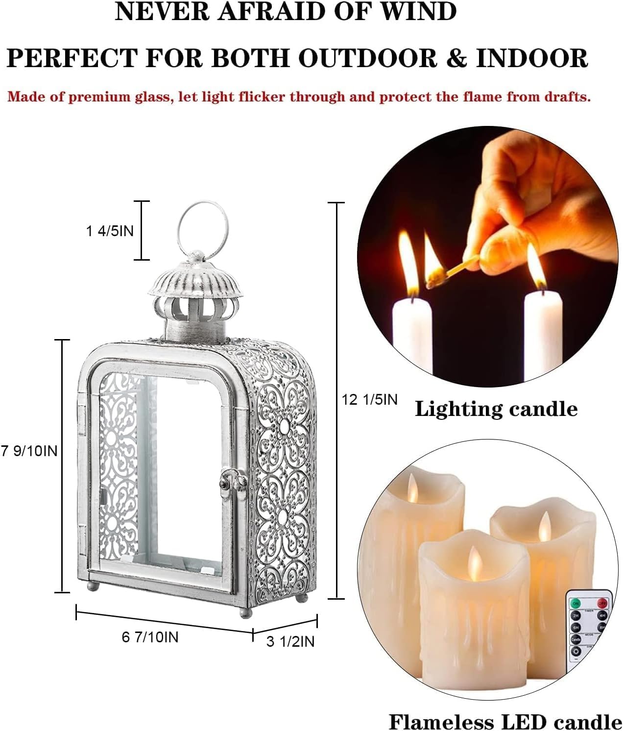 DECORKEY Candle Lantern Decorative Indoor ampamp Outdoor Vintage Metal Lanterns with Clear Glass TabletopampampHanging Candle Holders for Patio Front Porch Home Decor Halloween Christmas Decorations WhiteWhite