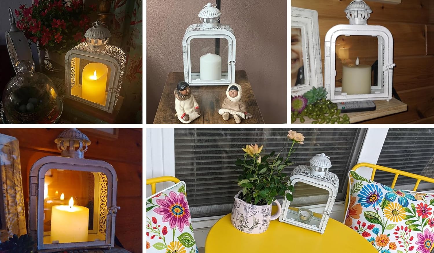 DECORKEY Candle Lantern Decorative Indoor ampamp Outdoor Vintage Metal Lanterns with Clear Glass TabletopampampHanging Candle Holders for Patio Front Porch Home Decor Halloween Christmas Decorations WhiteWhite