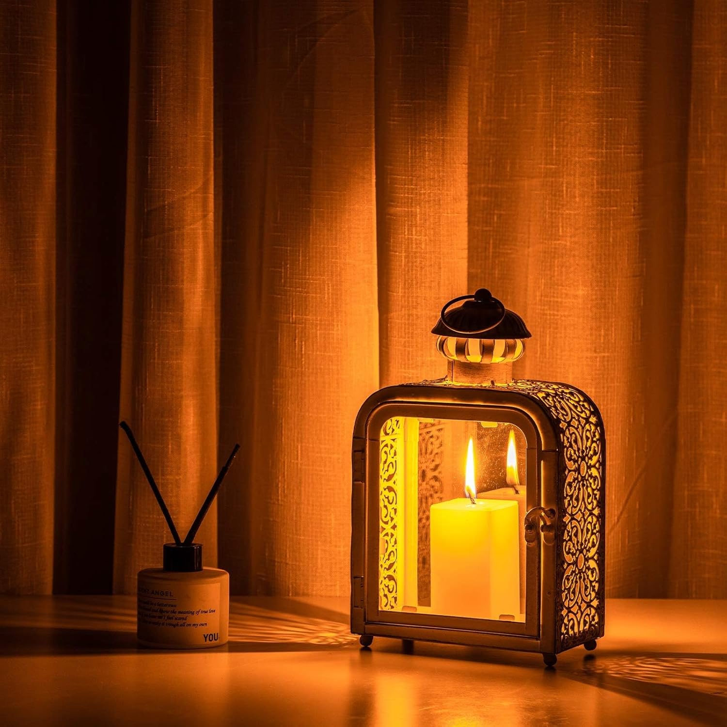 DECORKEY Candle Lantern Decorative Indoor ampamp Outdoor Vintage Metal Lanterns with Clear Glass TabletopampampHanging Candle Holders for Patio Front Porch Home Decor Halloween Christmas Decorations WhiteWhite