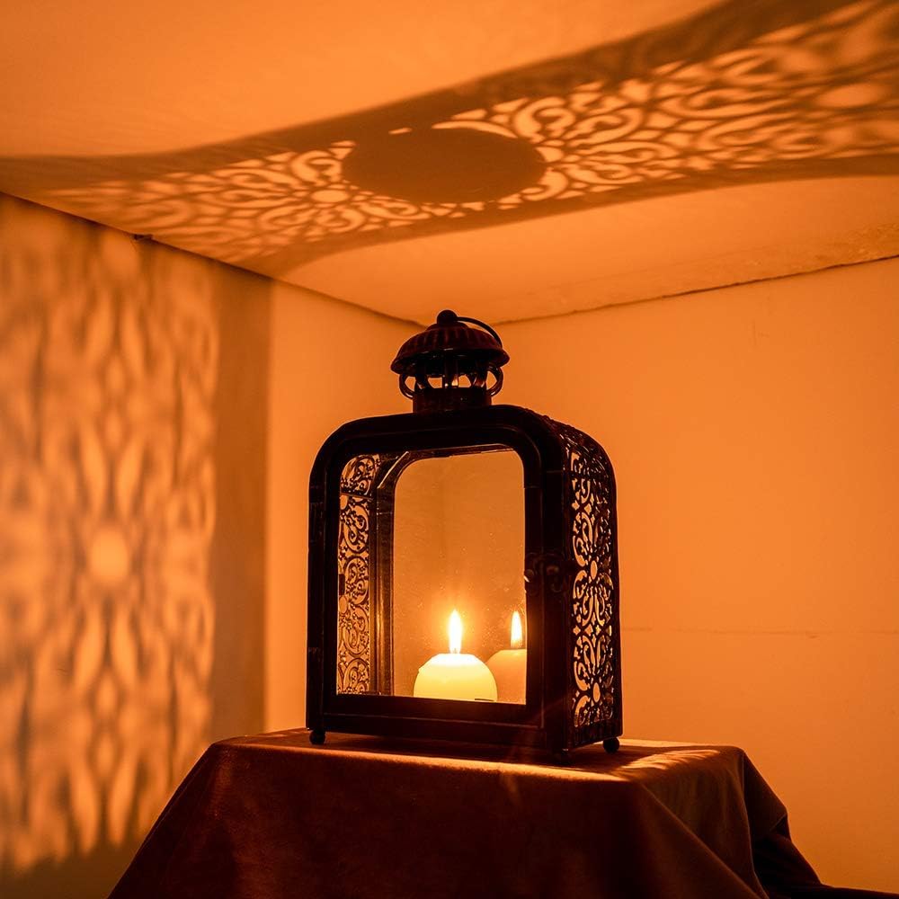 DECORKEY Candle Lantern Decorative Indoor ampamp Outdoor Vintage Metal Lanterns with Clear Glass TabletopampampHanging Candle Holders for Patio Front Porch Home Decor Halloween Christmas Decorations WhiteBronze