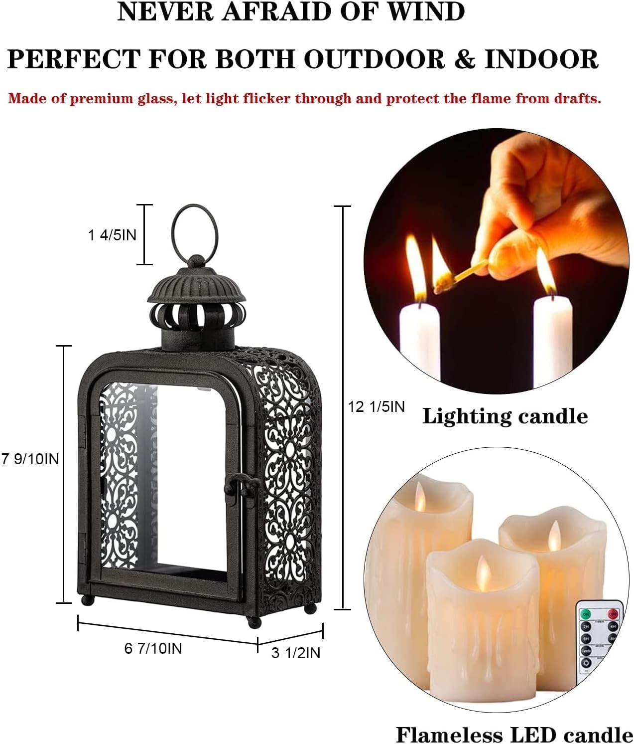 DECORKEY Candle Lantern Decorative Indoor ampamp Outdoor Vintage Metal Lanterns with Clear Glass TabletopampampHanging Candle Holders for Patio Front Porch Home Decor Halloween Christmas Decorations WhiteBronze