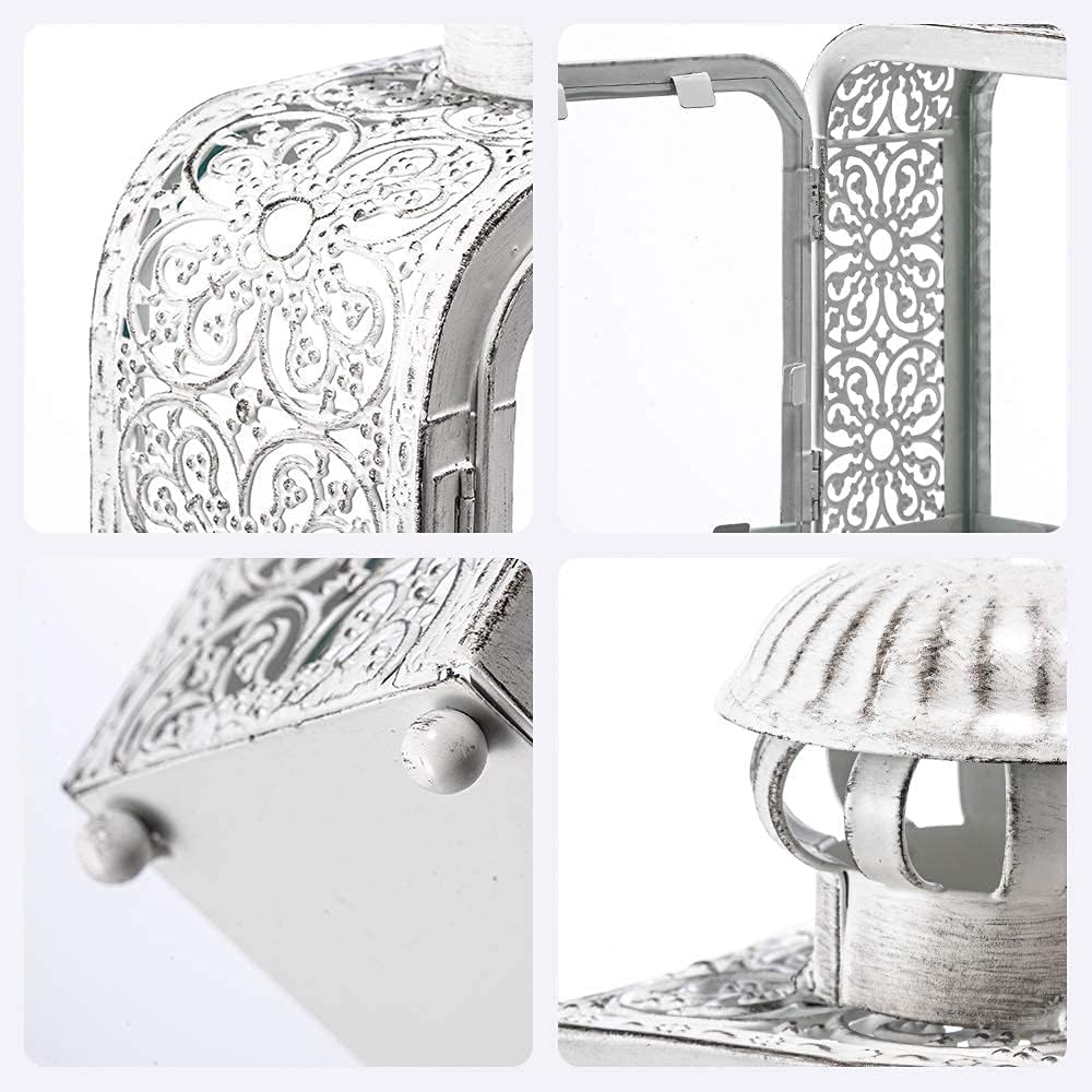 DECORKEY Candle Lantern Decorative Indoor ampamp Outdoor Vintage Metal Lanterns with Clear Glass TabletopampampHanging Candle Holders for Patio Front Porch Home Decor Halloween Christmas Decorations WhiteWhite