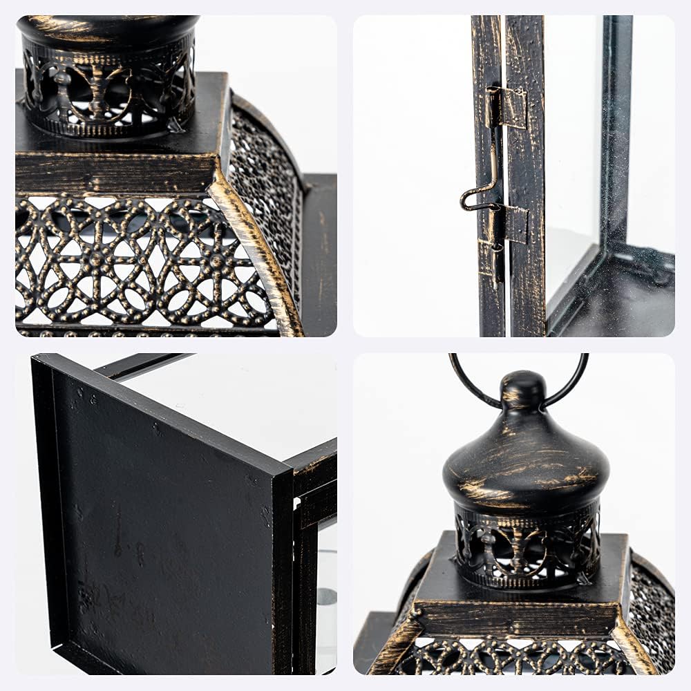 DECORKEY Lanterns Decorative IndoorampampOutdoor 144 Large Black Square Hanging Lanterns Vintage Metal Candle Holder for Outdoor Patio Front Door Porch Wedding Party DecorBlacksquare