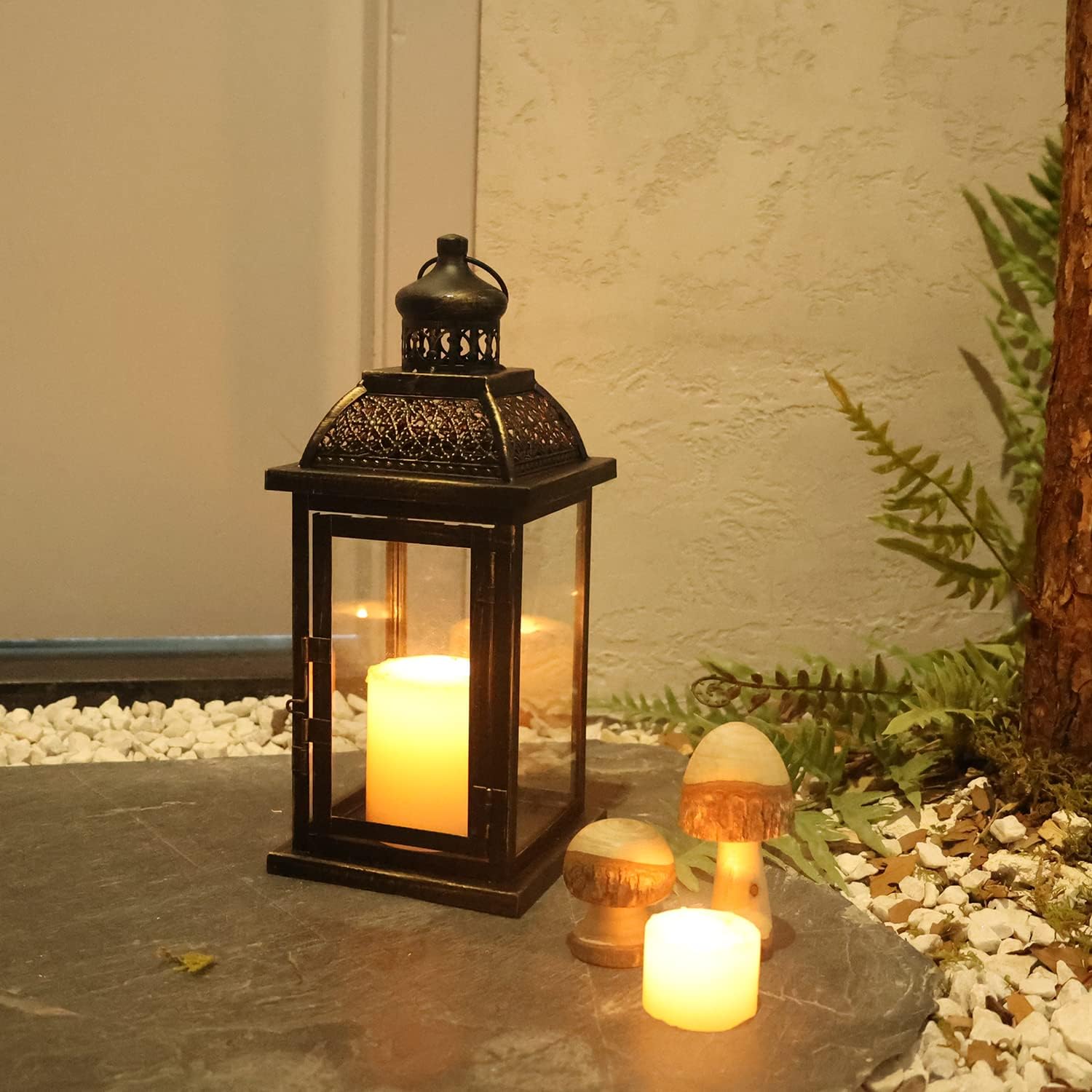 DECORKEY Lanterns Decorative IndoorampampOutdoor 144 Large Black Square Hanging Lanterns Vintage Metal Candle Holder for Outdoor Patio Front Door Porch Wedding Party DecorBlacksquare