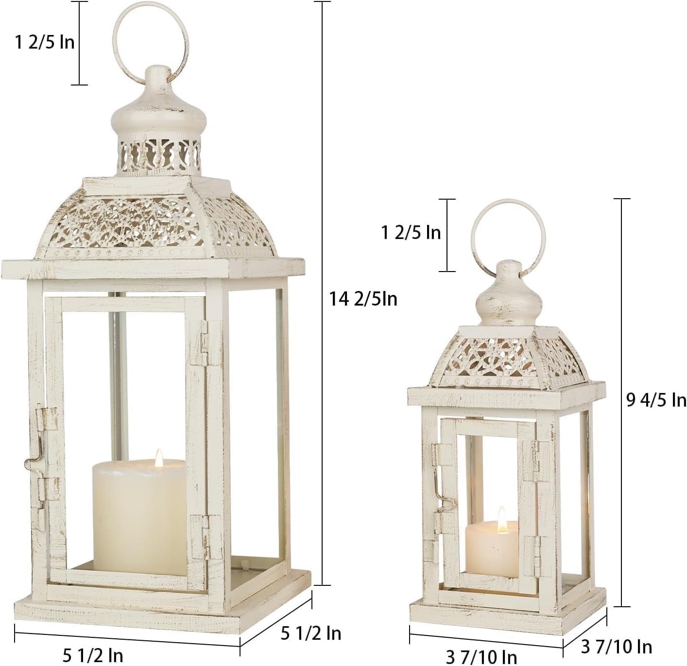 DECORKEY Lanterns Decorative IndoorampampOutdoor 144 Large Black Square Hanging Lanterns Vintage Metal Candle Holder for Outdoor Patio Front Door Porch Wedding Party DecorWhitesquare Stripe