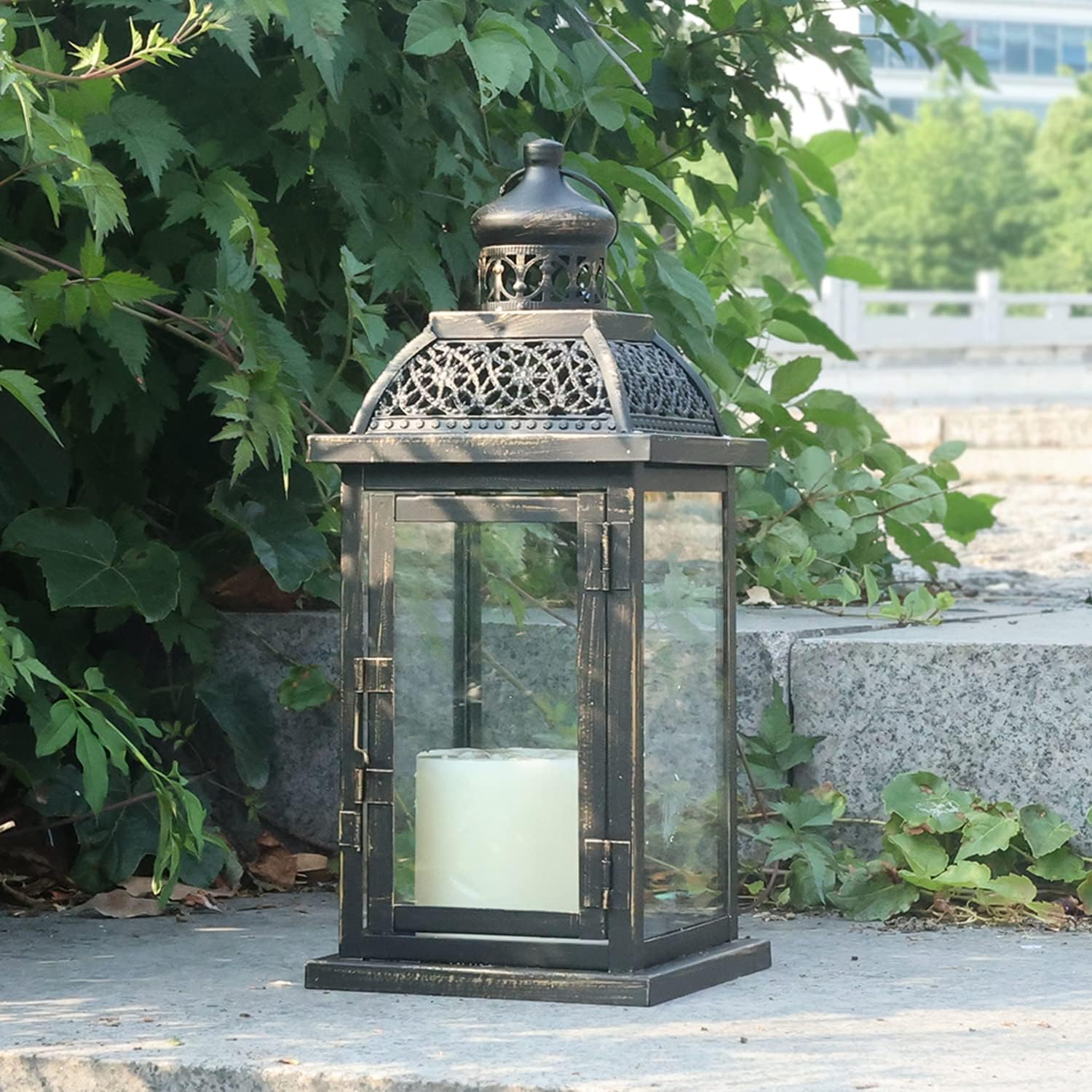 DECORKEY Lanterns Decorative IndoorampampOutdoor 144 Large Black Square Hanging Lanterns Vintage Metal Candle Holder for Outdoor Patio Front Door Porch Wedding Party DecorBlacksquare