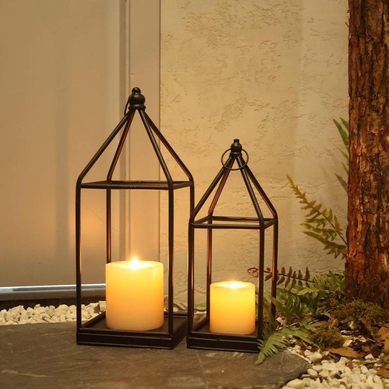 DECORKEY Candle Lantern Decorative Indoor ampamp Outdoor Large Vintage Metal HangingTabletop Lanterns for Patio Front Porch Rustic Home Decor Candle Holders for Christmas Decorations BronzeBlack