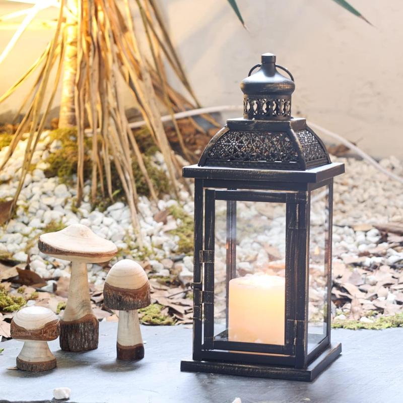 DECORKEY Lanterns Decorative IndoorampampOutdoor 144 Large Black Square Hanging Lanterns Vintage Metal Candle Holder for Outdoor Patio Front Door Porch Wedding Party DecorBlacksquare